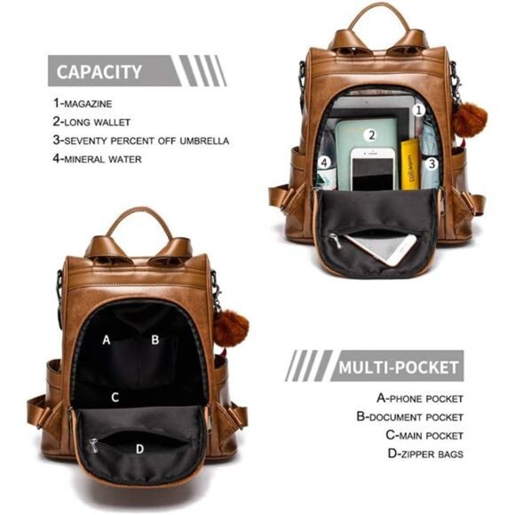 Women Backpack Purse PU Leather Anti-theft Casual Shoulder Bag Fashion